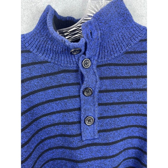 American Eagle Sweater Men's L Blue Striped Long Sleeve High Neck Button HOLE - Picture 5 of 10